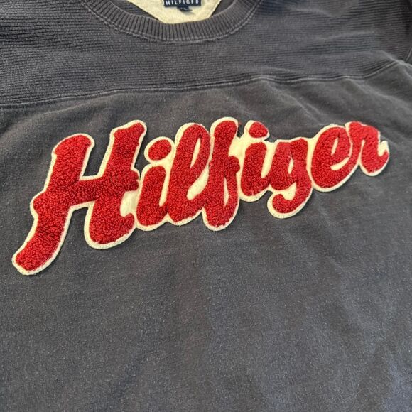 Vintage 90s Men’s Tommy Hilfiger Tufted Crewneck Sweater XL Elbow Patches - Picture 3 of 8